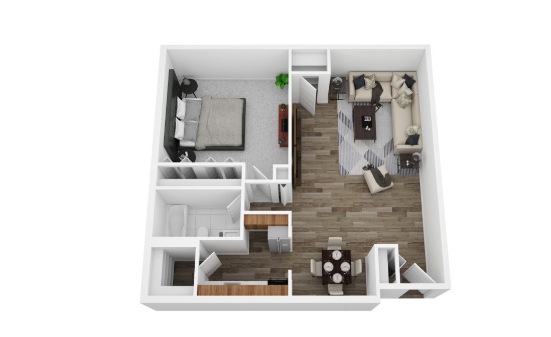 Floor plan for 1 bed, 1 bath, 700 sqft